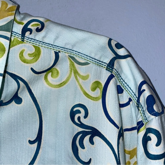 Tommy Bahama Shirt Men’s Large Blue Retro Silk Cotton Blend Long Sleeve Button - Picture 4 of 15